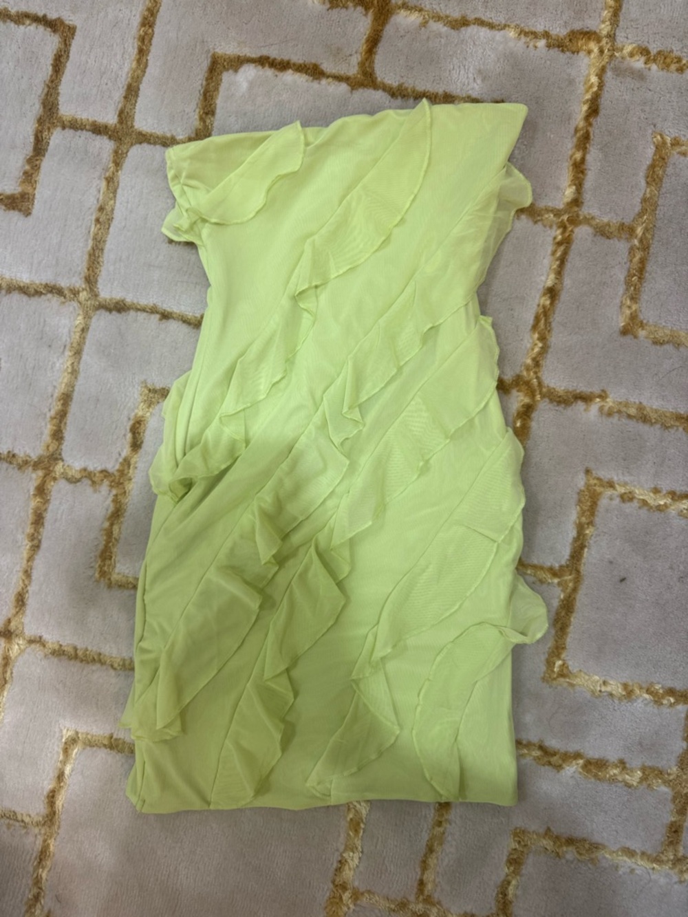 Oh Polly Strapless Ruffle Dress in Lime